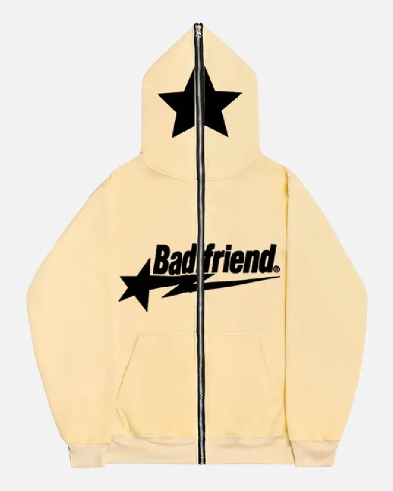 Bad Friend Full Zipper Hoodie Beige/Black Bad Friend Full Zipper Hoodie Beige/Black