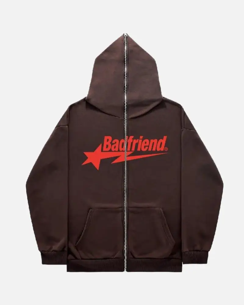 Bad Friend Full Zipper Hoodie Brown/Red Bad Friend Full Zipper Hoodie Brown/Red